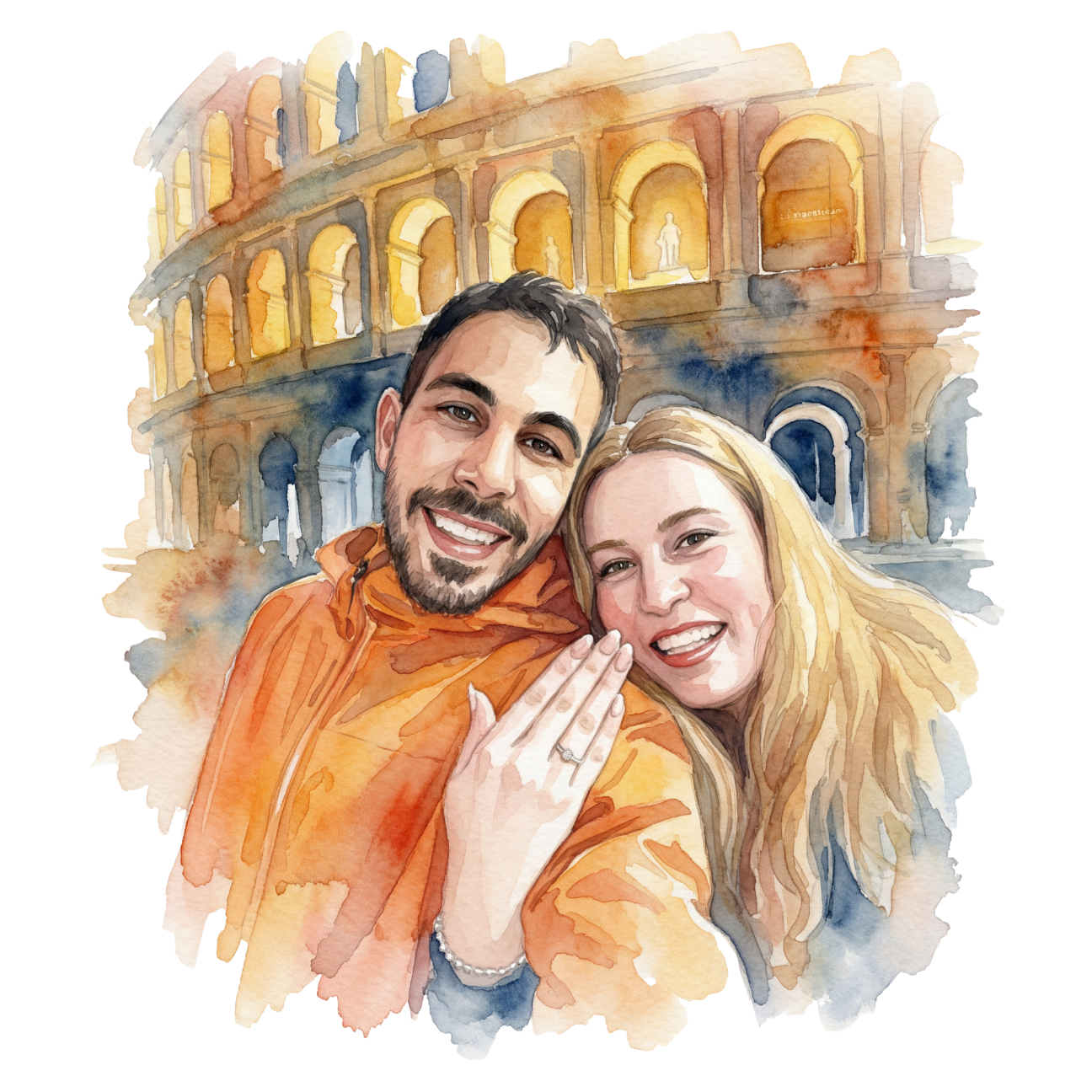 Iván y Ari el día de la pedida, frente al Coliseo
